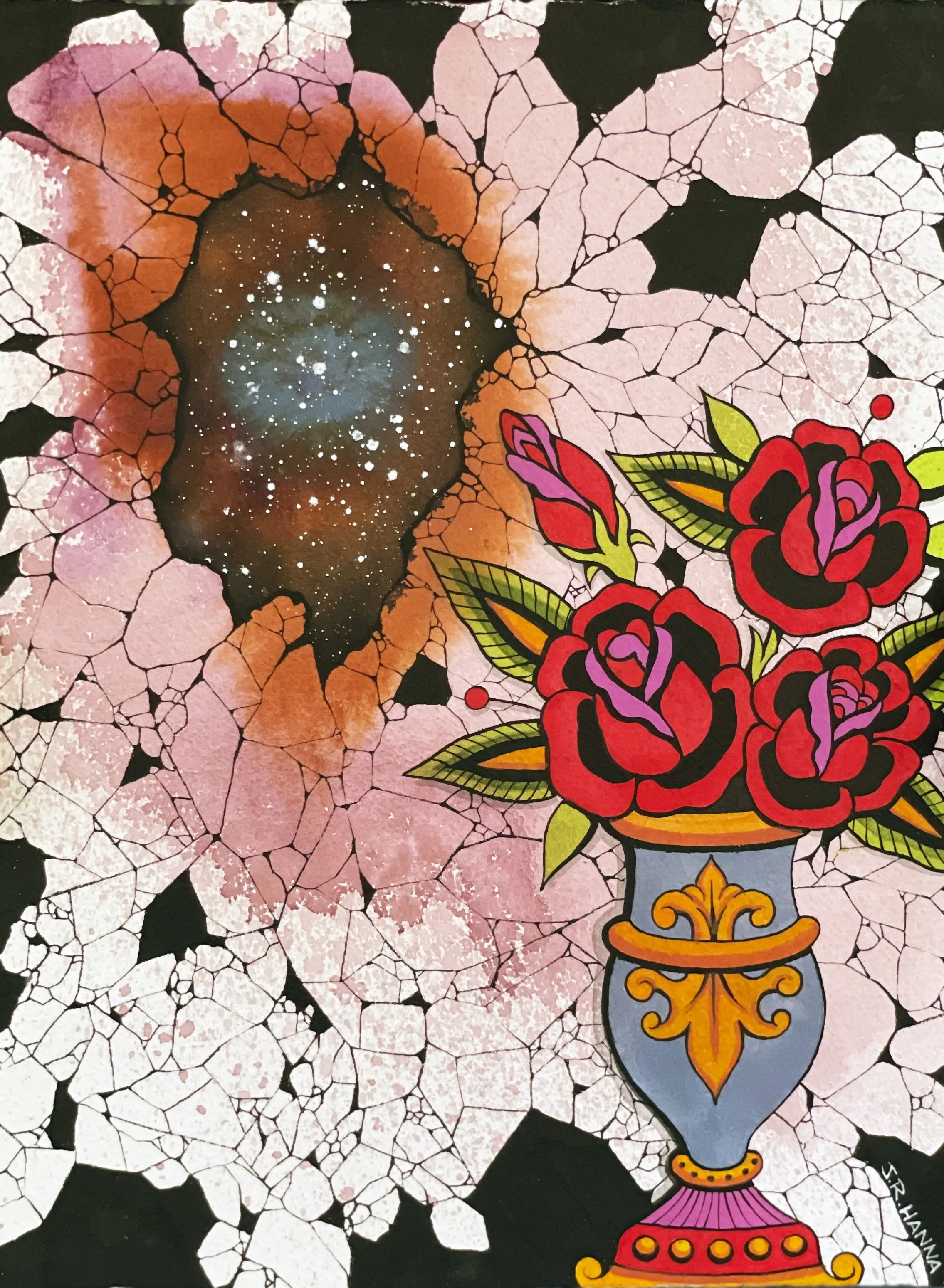 Vase and Space - Acrylic and ink on illustration board.