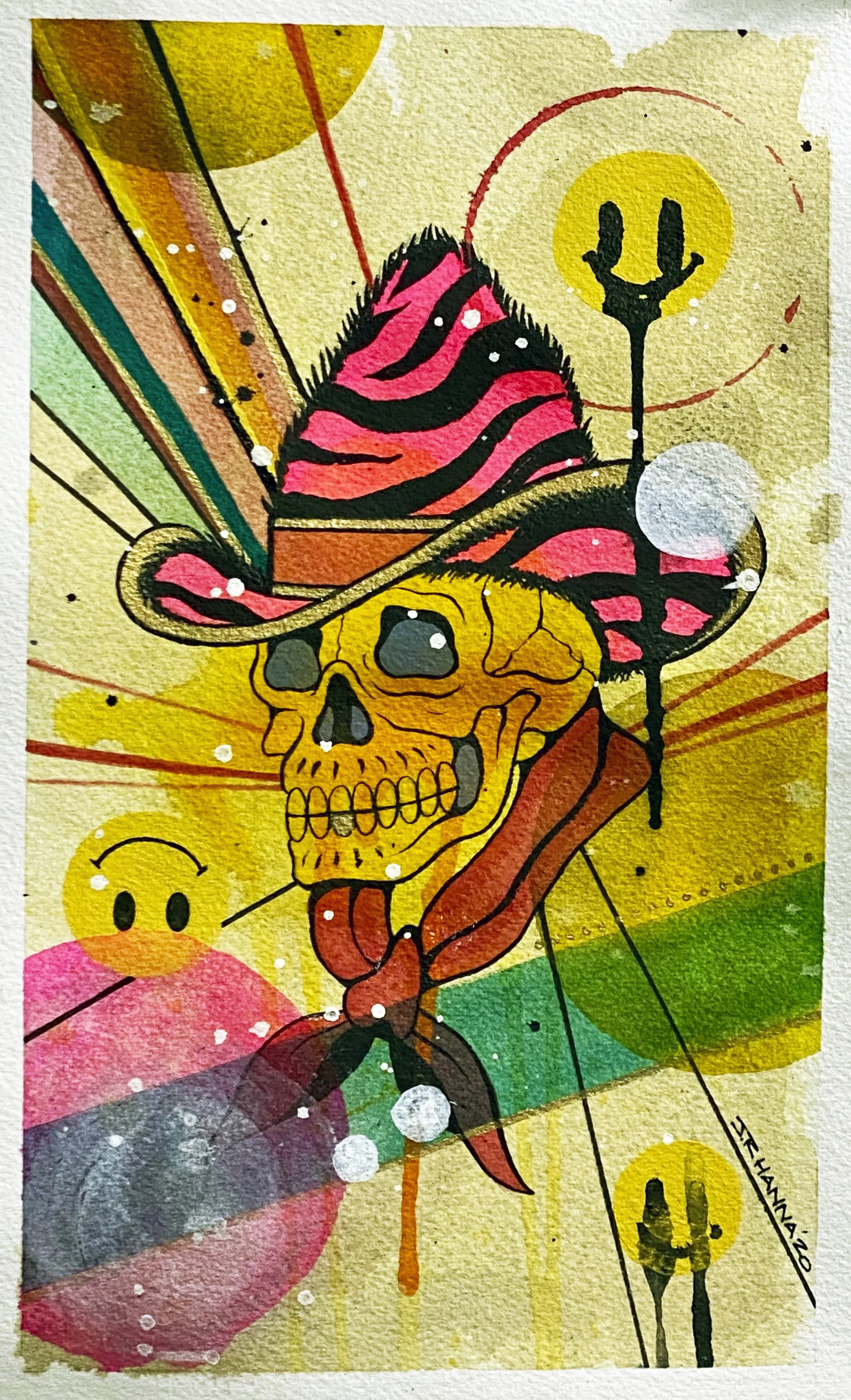 Pink Cowboy - Acrylic and ink on paper.