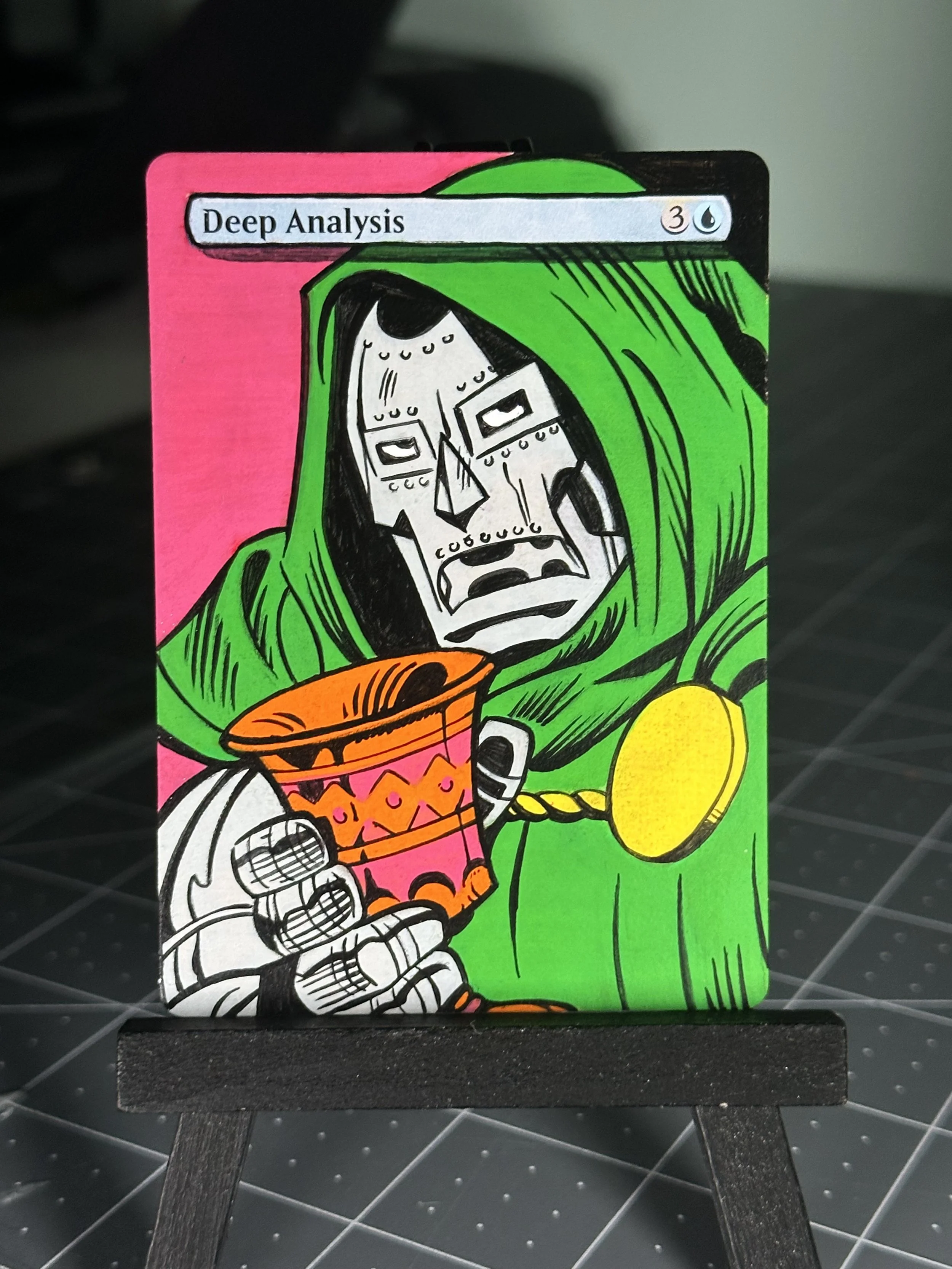 Deep Analysis - Recreation of vintage Dr. Doom by hand on MTG card.