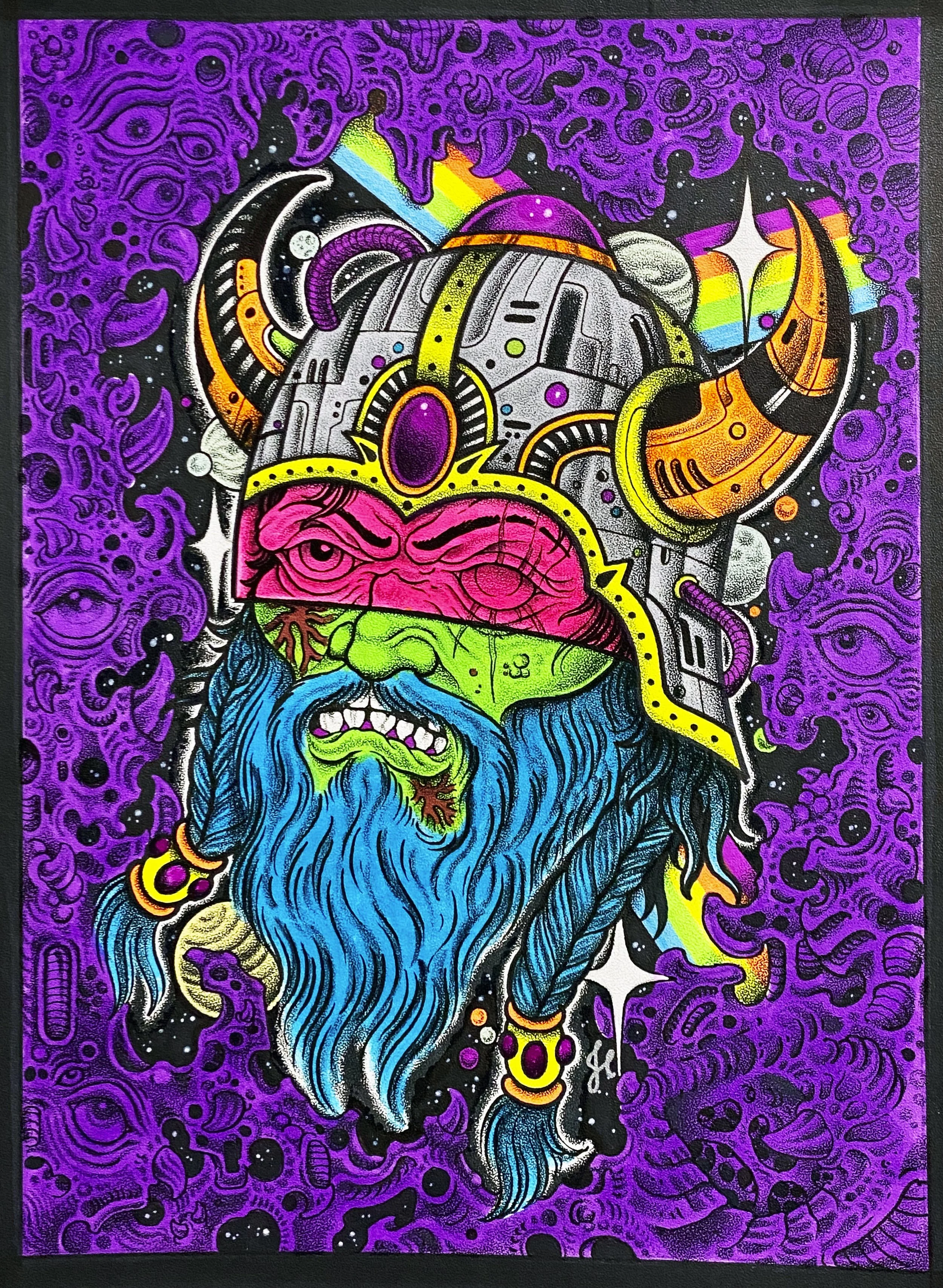 Glow-Din - Highlighter and color pencil on paper.