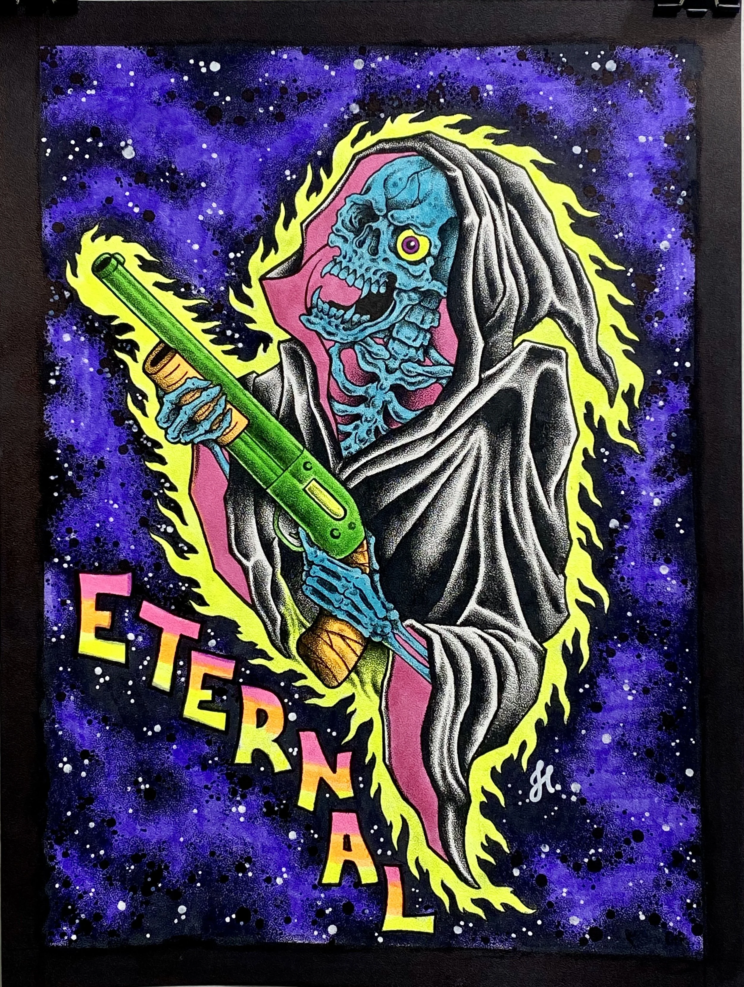 Eternal - Highlighter and color pencil on paper.