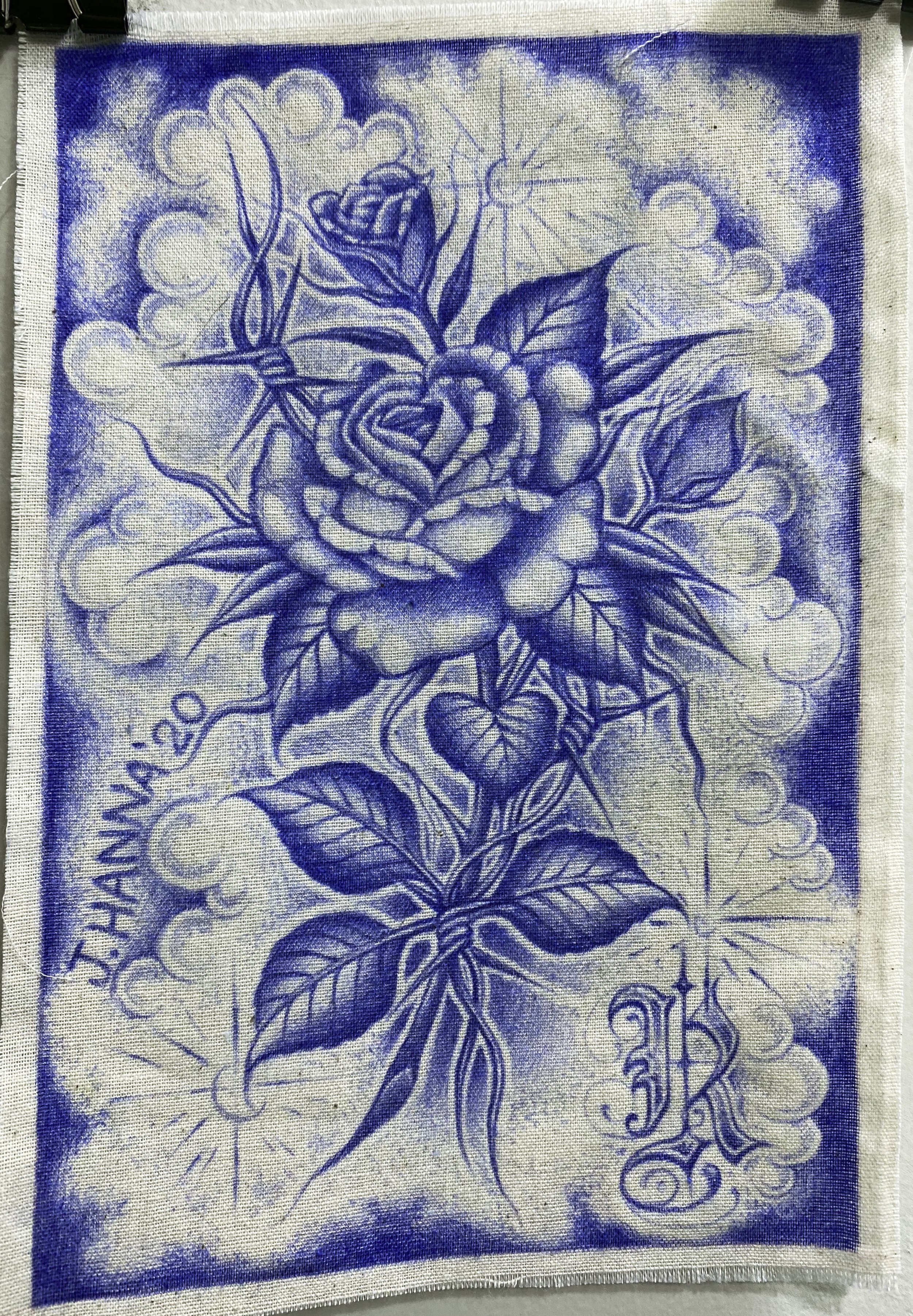 Rose - Ballpoint pen on fabric.