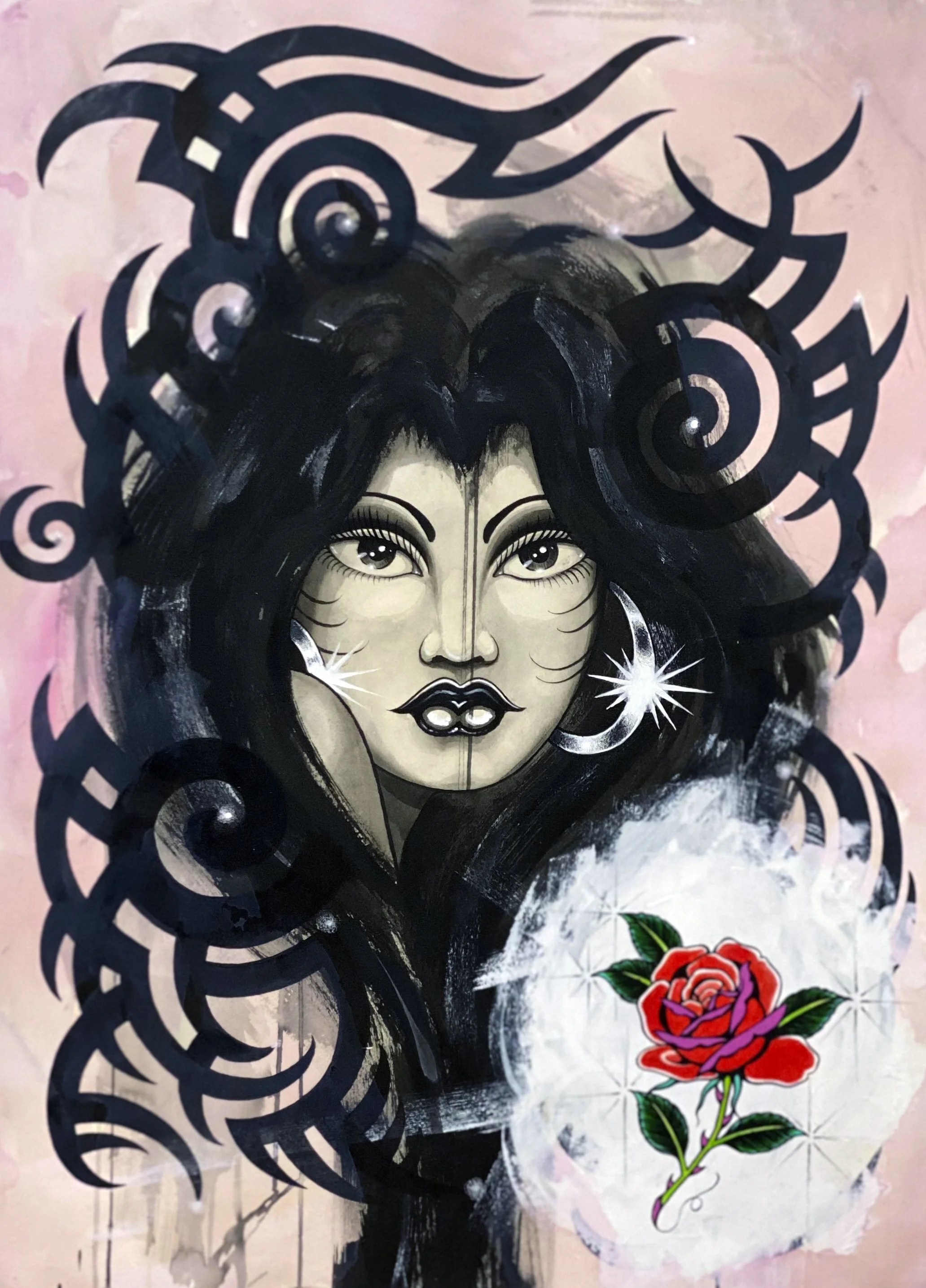 Rosa - Acrylic and ink on paper.