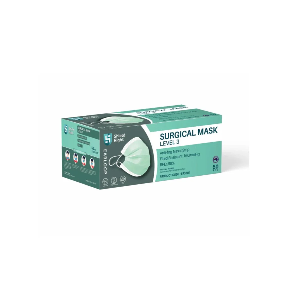 Green Surgical Face Masks 50 Pack Level 3