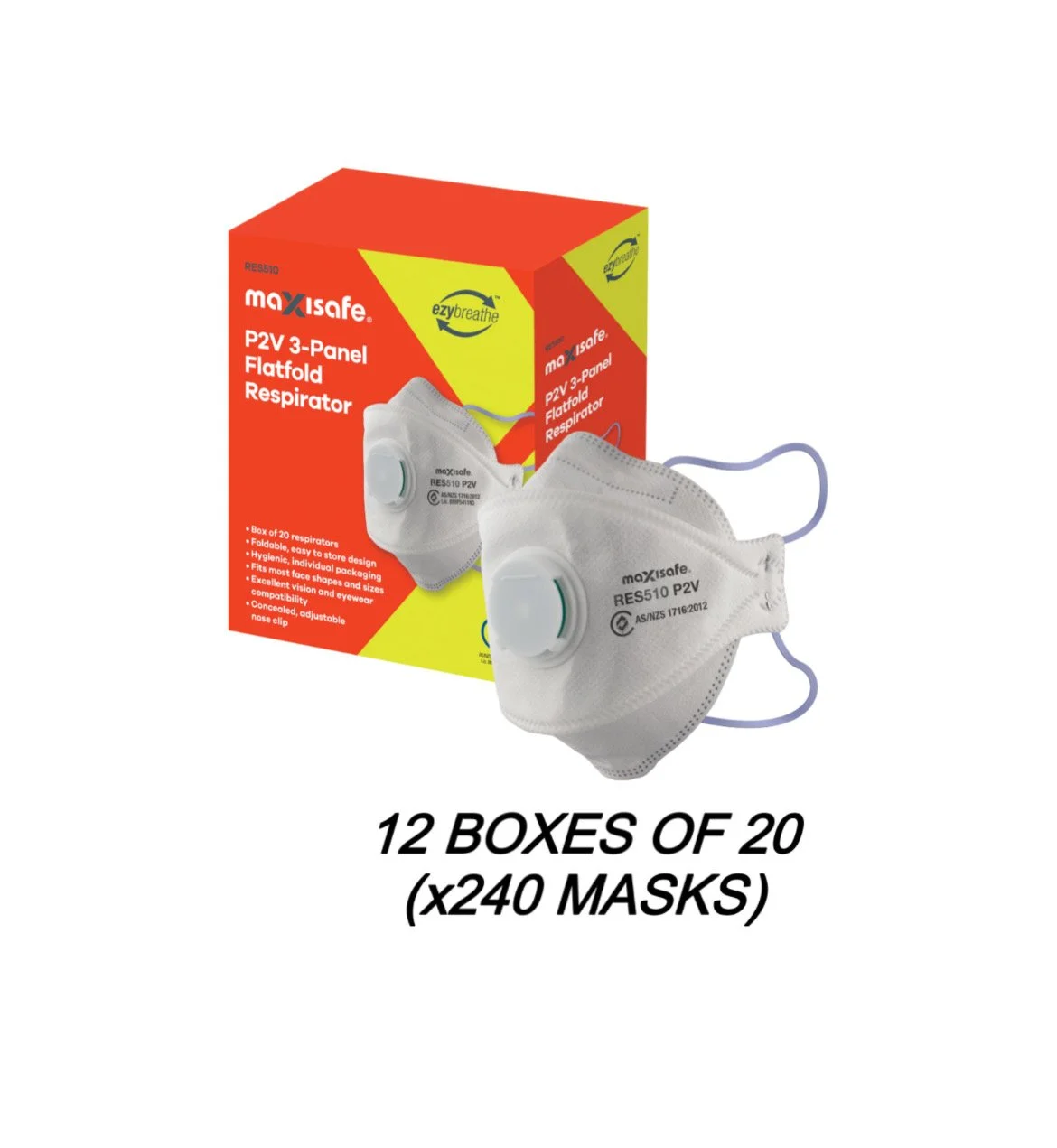 P2 3-Panel Flat fold Respirator with valve, box of 20 (x12 boxes)