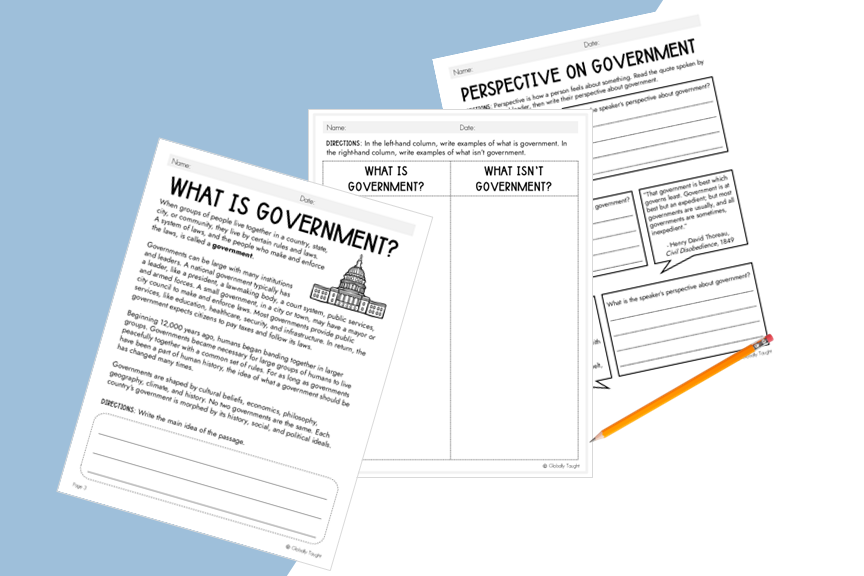 What is Government Reading Passage and Activities for Kids by Globally Taught