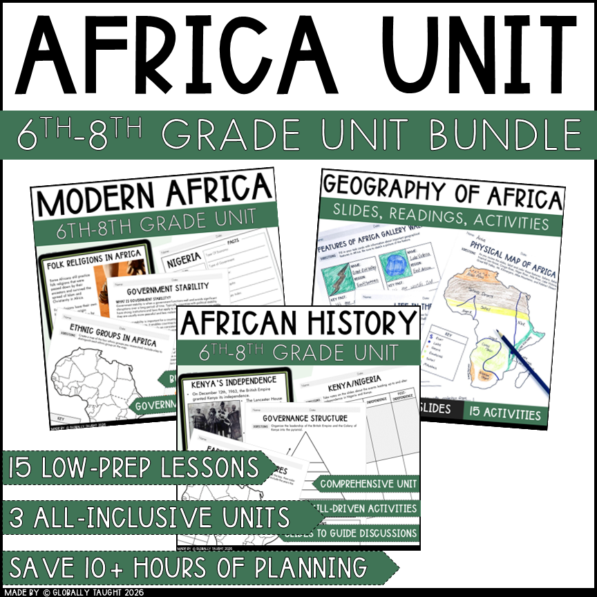 Middle School Africa Unit for 6th-8th Grade | 15 Lessons about the History, Cultures, and Geography of Africa