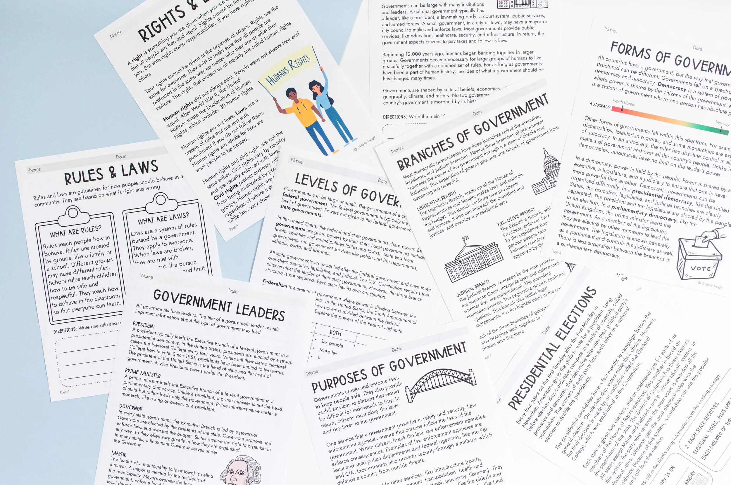 Globally Taught's Government Unit for Kids Sample Reading Passages