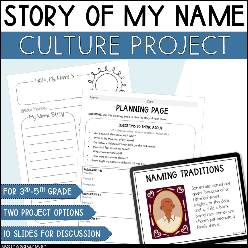 Story of My Name Project - My Culture and Traditions Craft for 3rd-5th Grade