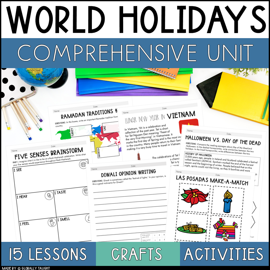 Holidays Around the World Unit | 15 World Holiday Lessons for 3rd-5th Grade