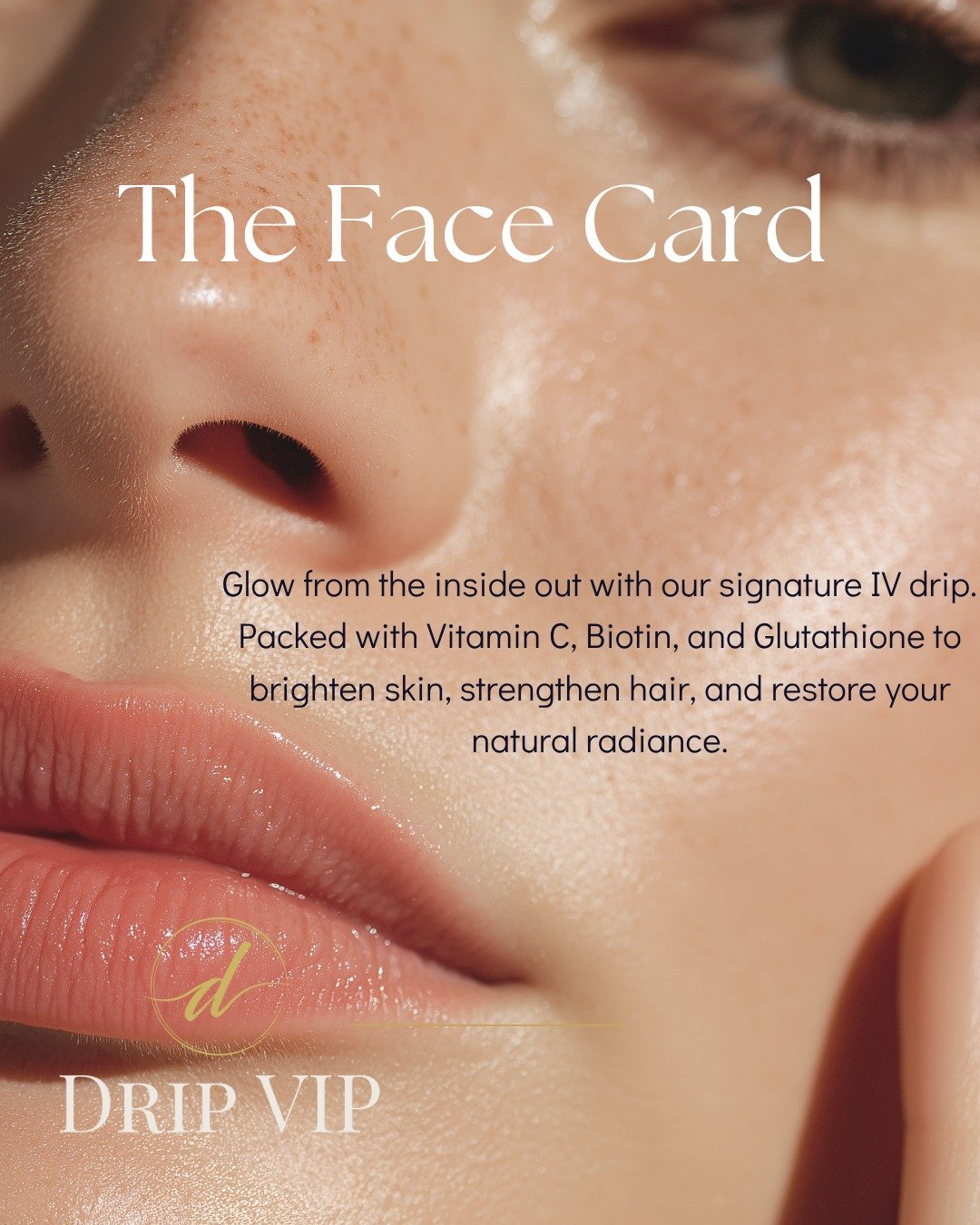 Glow like never before with our signature IV drip. Packed with Vitamin C, Biotin, and Glutathione, it's your secret to radiant skin and strong hair. For those who know self-care isn&rsquo;t optional. 
#DripVIP #facecard #ivhydration