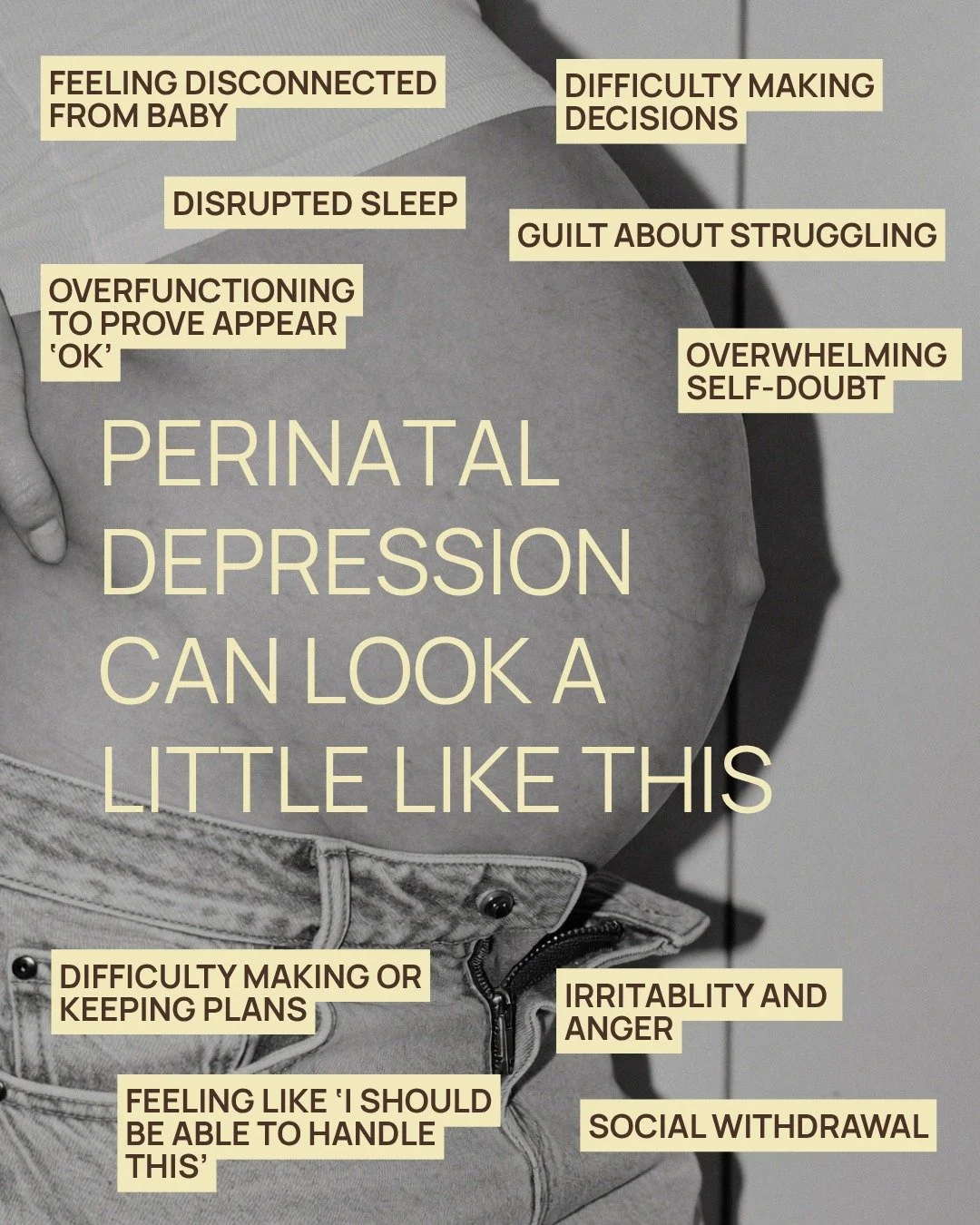 A lot of women who experience perinatal depression don't recognise it as that because it doesn't always look like what we think it might.

Instead, it may look like snapping at your partner and not knowing why, feeling completely disconnected from yo