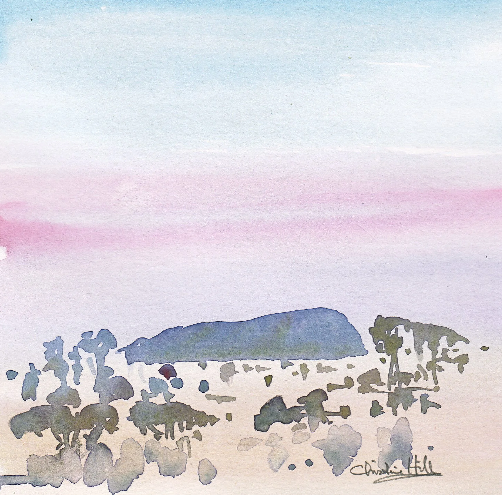 Uluru Twilight, Watercolour, 16x16cm, $90