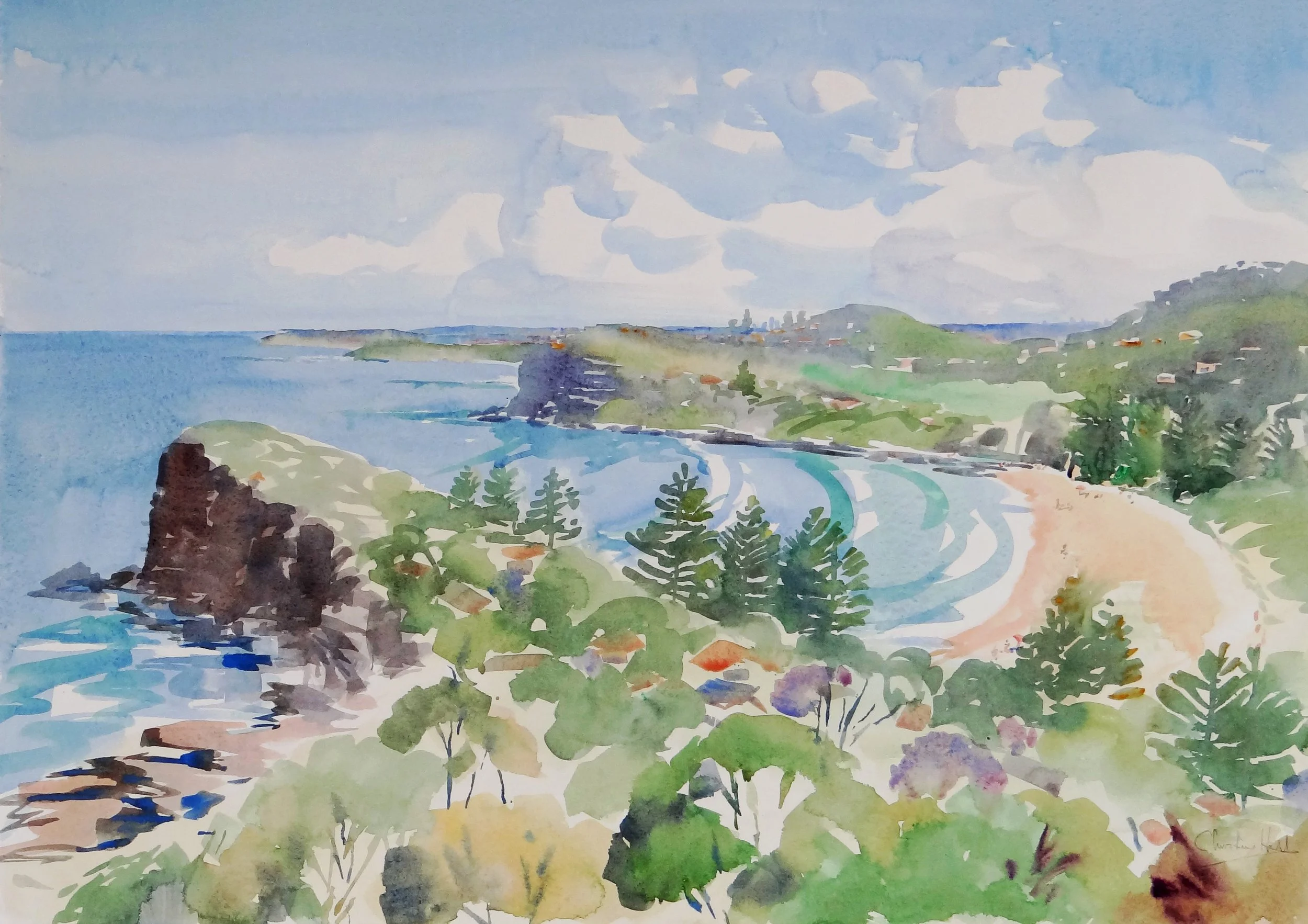 Avalon Beach from The Rock, Watercolour, 50x70cm, $400