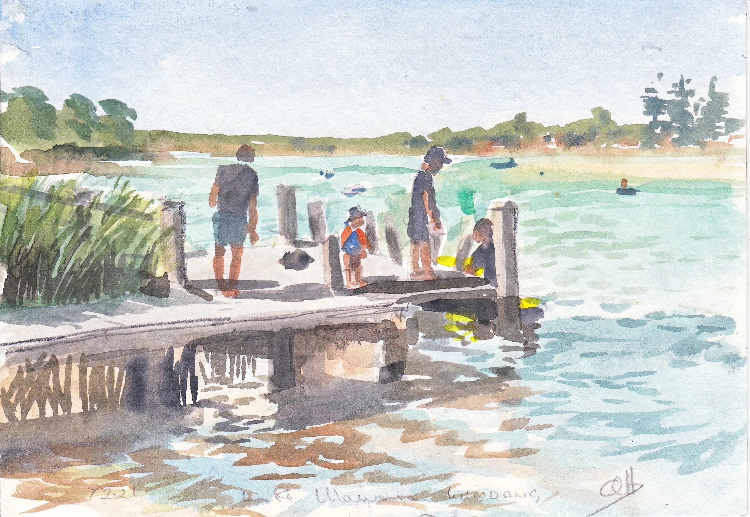 Lake Illawarra fishing, 15x20cm,WC, $90