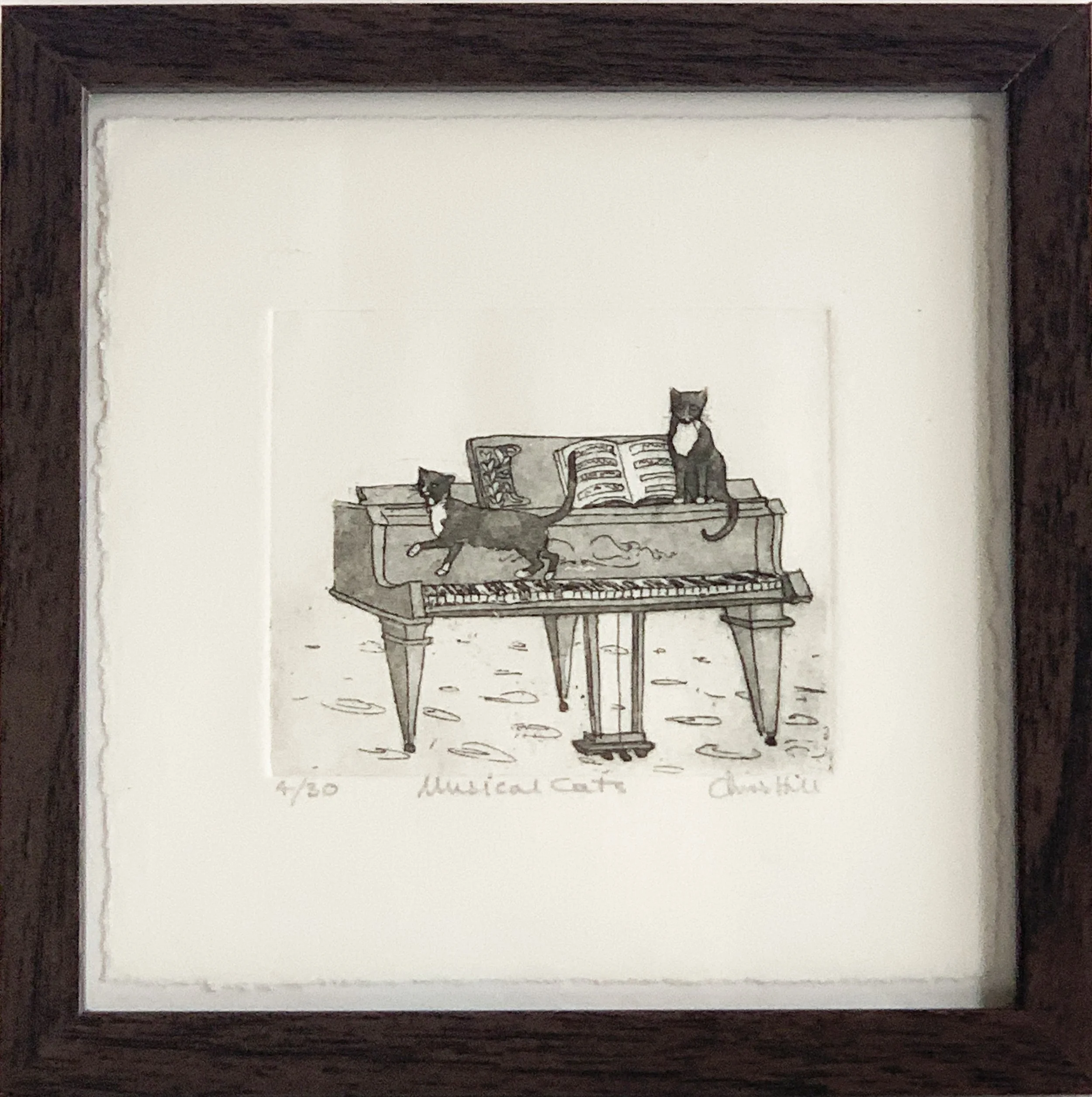 Musical Cats, Etching, 25x25cm framed
