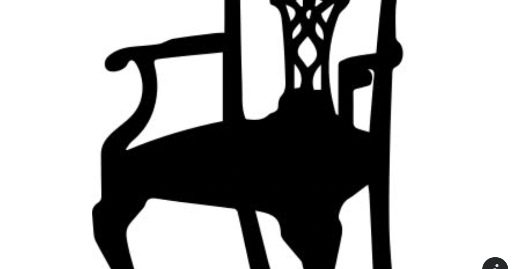Black silhouette of a vintage chair with ornate details on a white background.