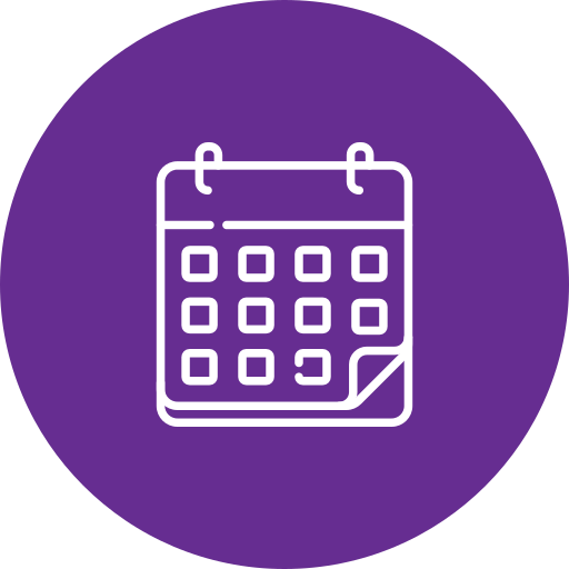 Icon of a calendar with a purple background.