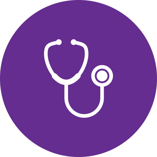 Icon of a stethoscope on a purple circular background.