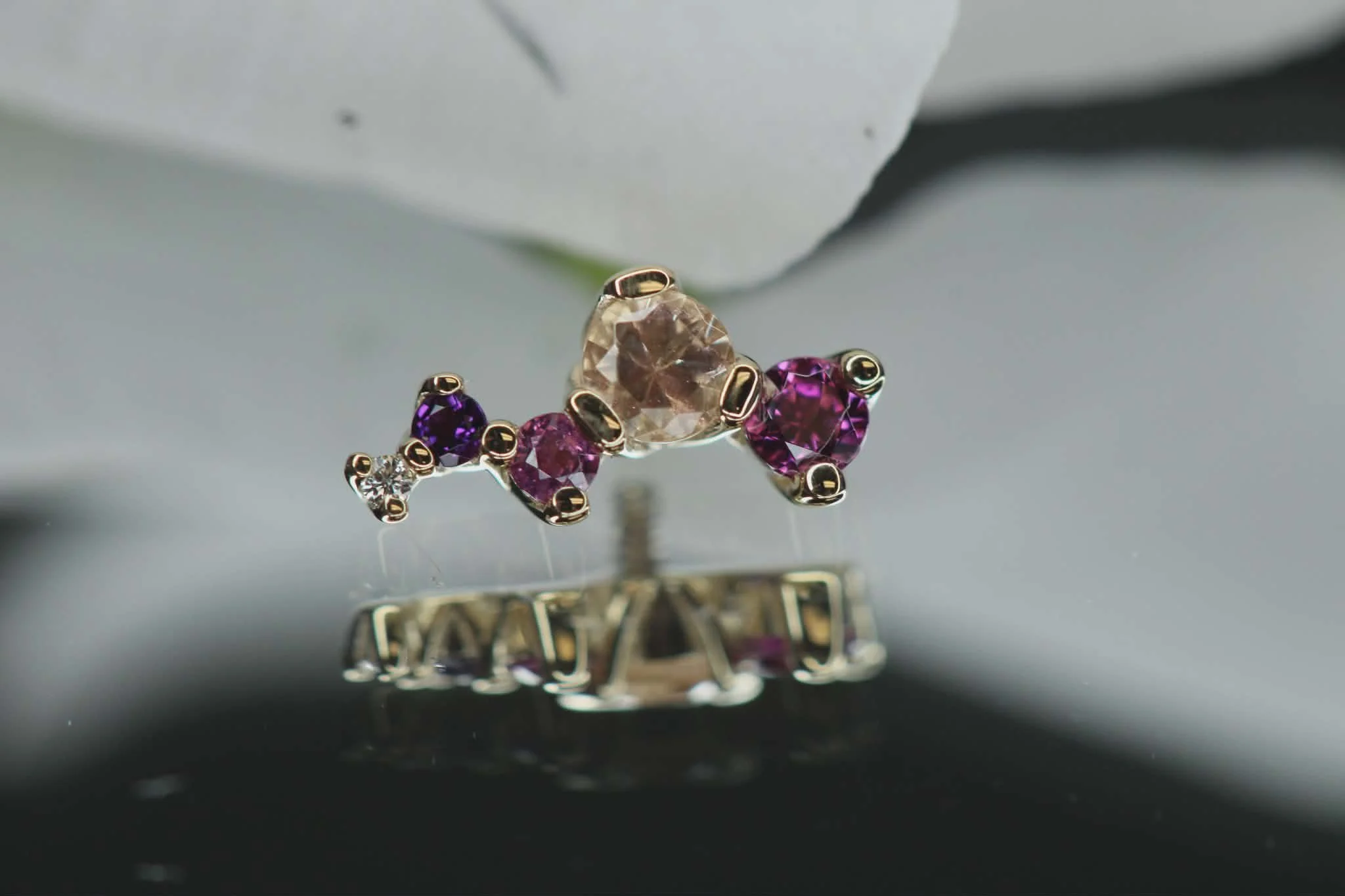 Body Vision Los Angeles ( BVLA ) , Yellow Gold Ripple with Rhodolite, Oregon Sunstone, Amethyst & White Diamond