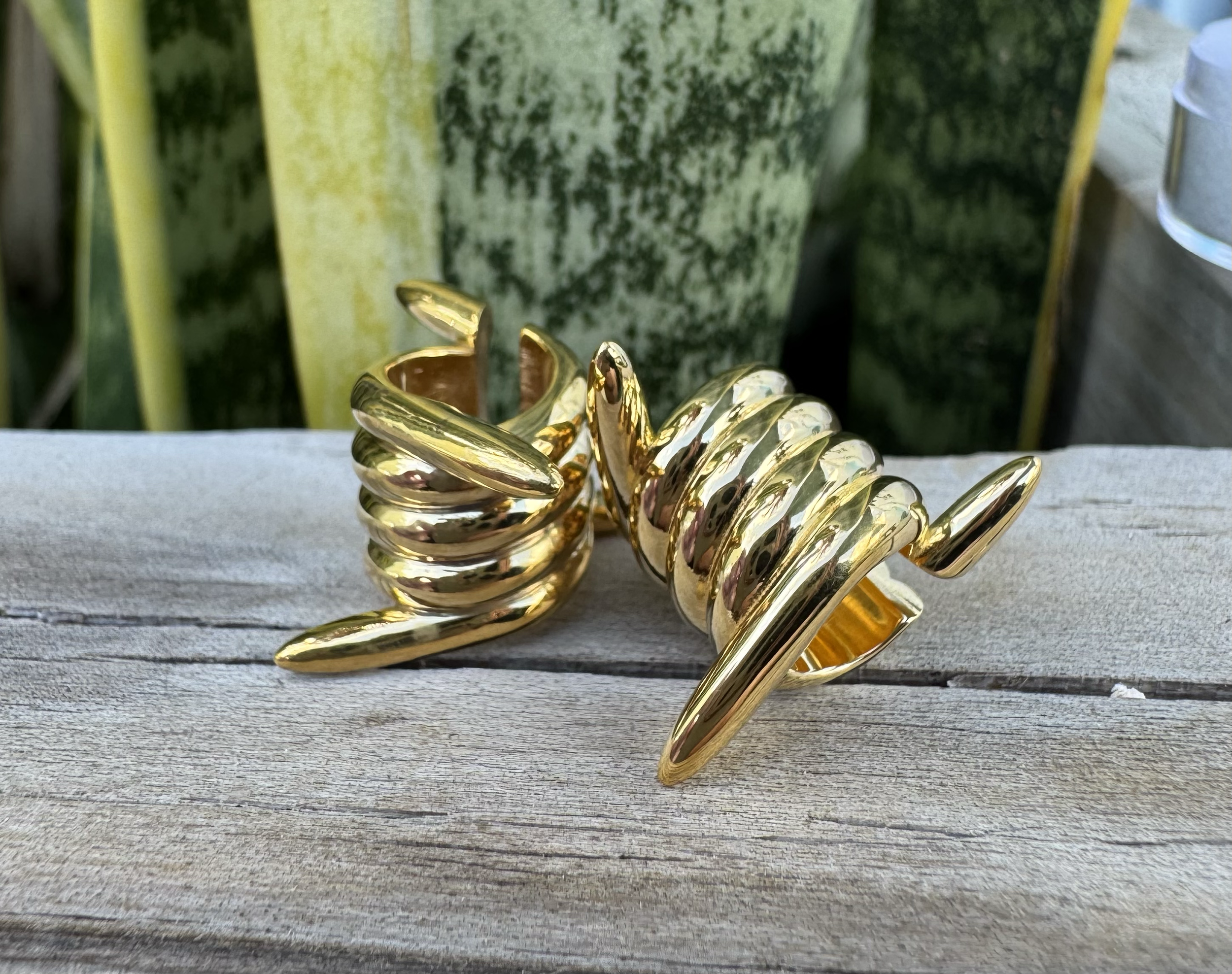 orthodox barbed wire earlobe cuffs yellow gold plated