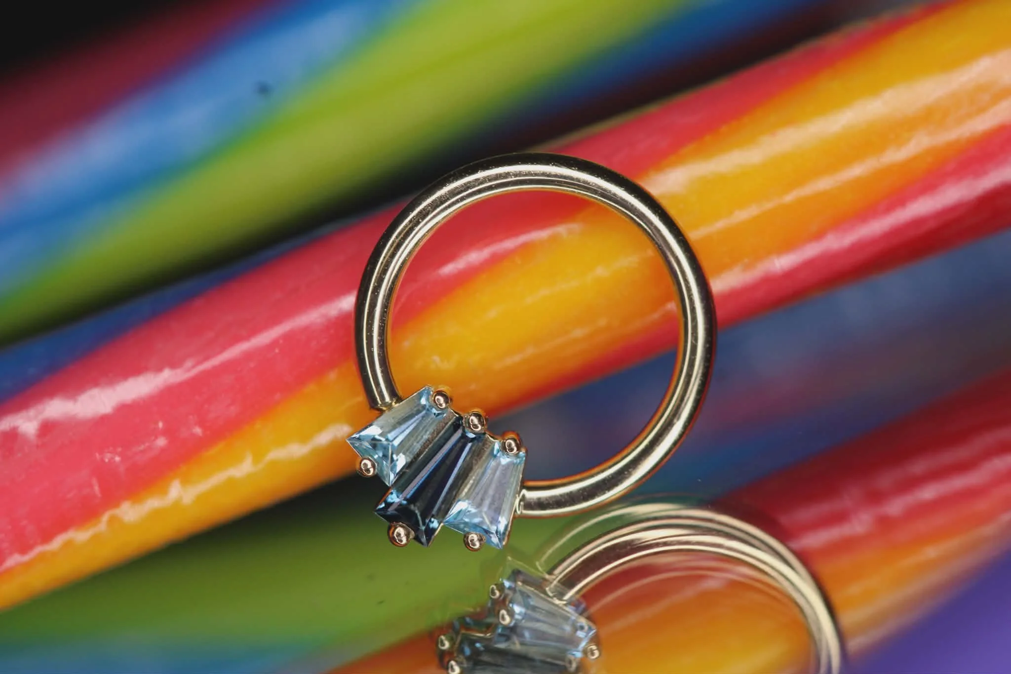 Body Vision Los Angeles ( BVLA ) , White Gold Oceane 3 seam ring with Swiss Blue Topaz & London Blue Topaz