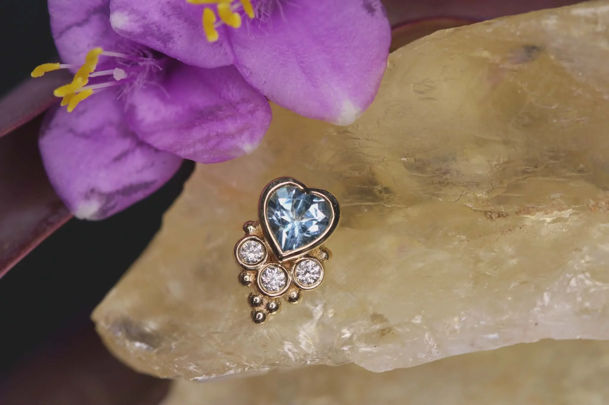 Body Vision Los Angeles ( BVLA ) , Yellow Gold Lucy's Heart with Diamond & Swiss Blue Topaz