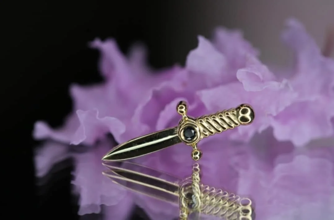 Body Vision Los Angeles ( BVLA ) , Yellow Gold Slasher Dagger with Black Diamond