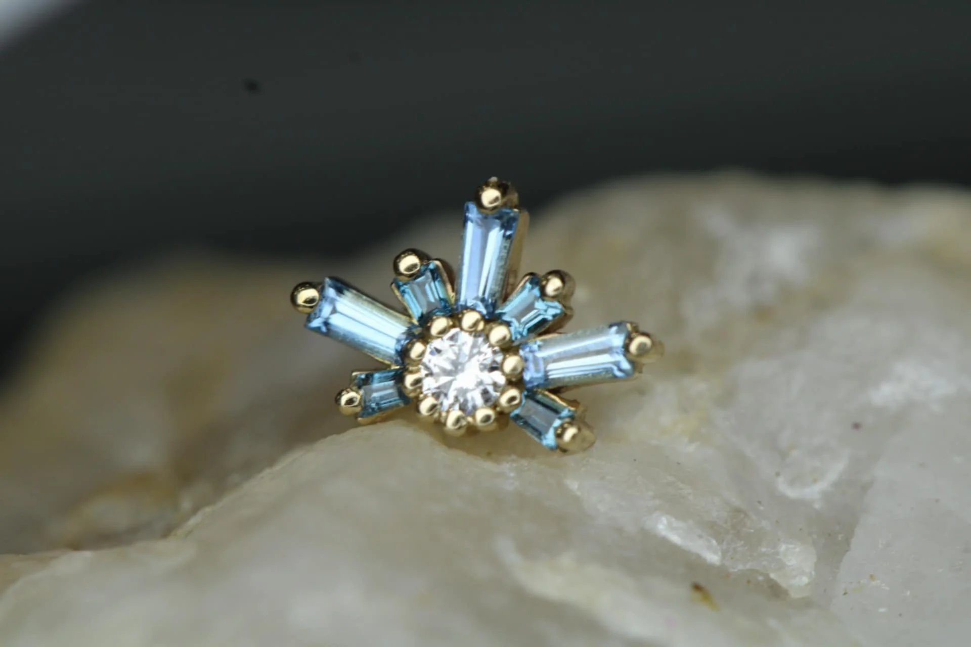 Body Vision Los Angeles ( BVLA ) , Yellow Gold, Half Mini Nova with Swiss Blue Topaz & White Diamond