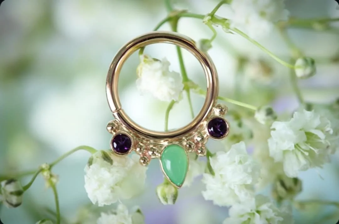 Body Vision Los Angeles ( BVLA ) , Rose Gold , Eden's Pear with Chrysoprase & Amethyst