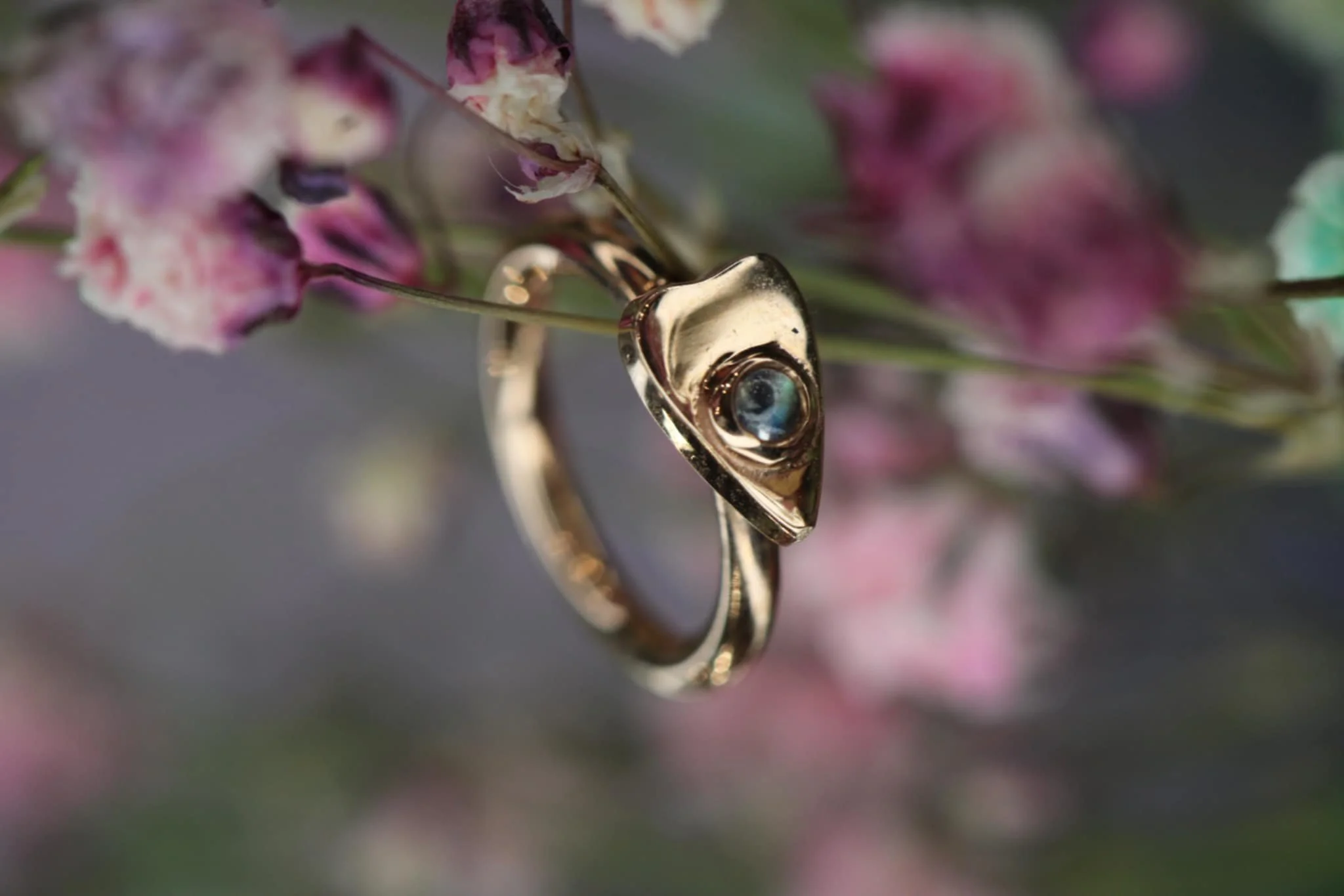 Body Vision Los Angeles ( BVLA ) , Rose Gold Summon the Spirit seam ring with Rainbow Moonstone