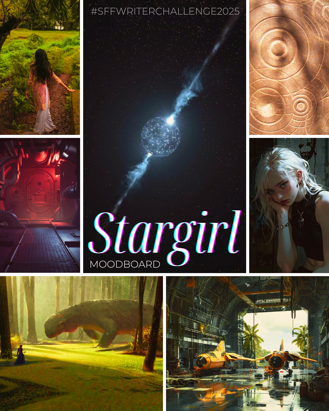 mood board moodboard for young adult YA eco sci-fi scifi science fiction novel by j.f. Lane with images from Pinterest created in Canva