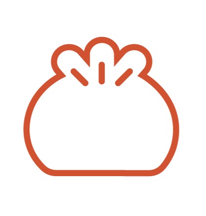 Outline of a steamed bun with steam rising from it, illustrated in a simple line drawing.