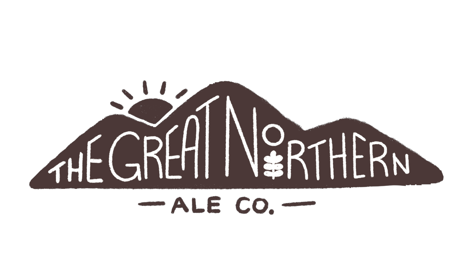 Logo of The Great Northern Ale Co., featuring stylized mountains, a rising sun, and pine trees.