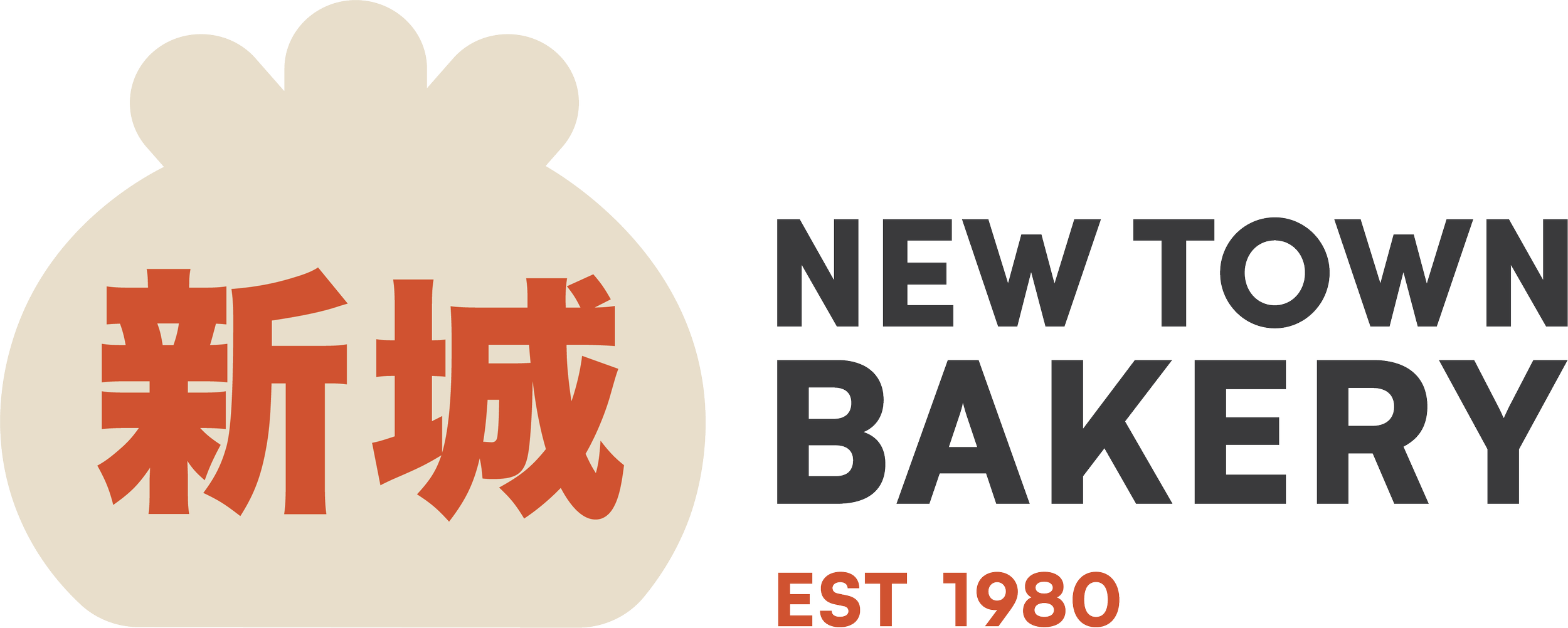 Sign for New Town Bakery with Chinese characters and text indicating it was established in 1980.