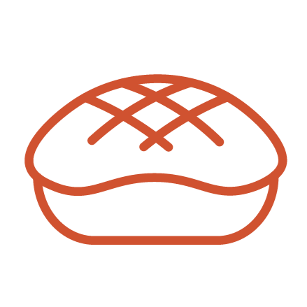 Icon of a burger with a bun and grill marks on top.