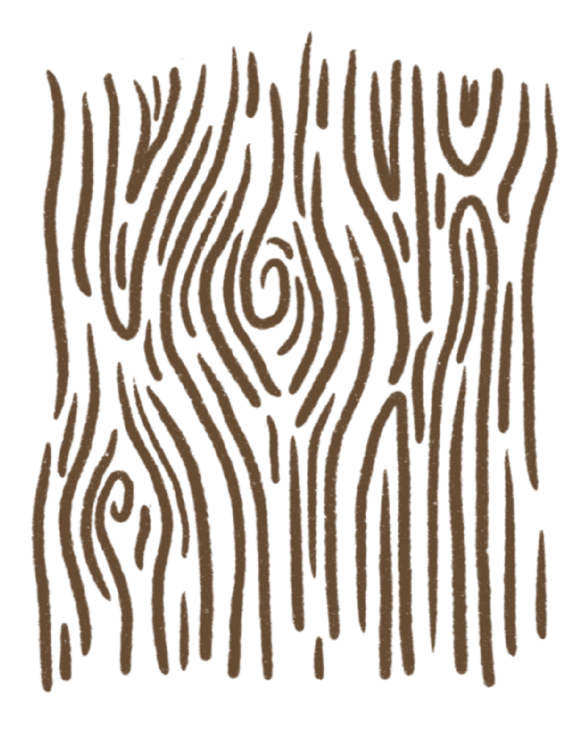 A stylized depiction of a fingerprint with intricate ridges and a chiral pattern in brown lines on a black background.