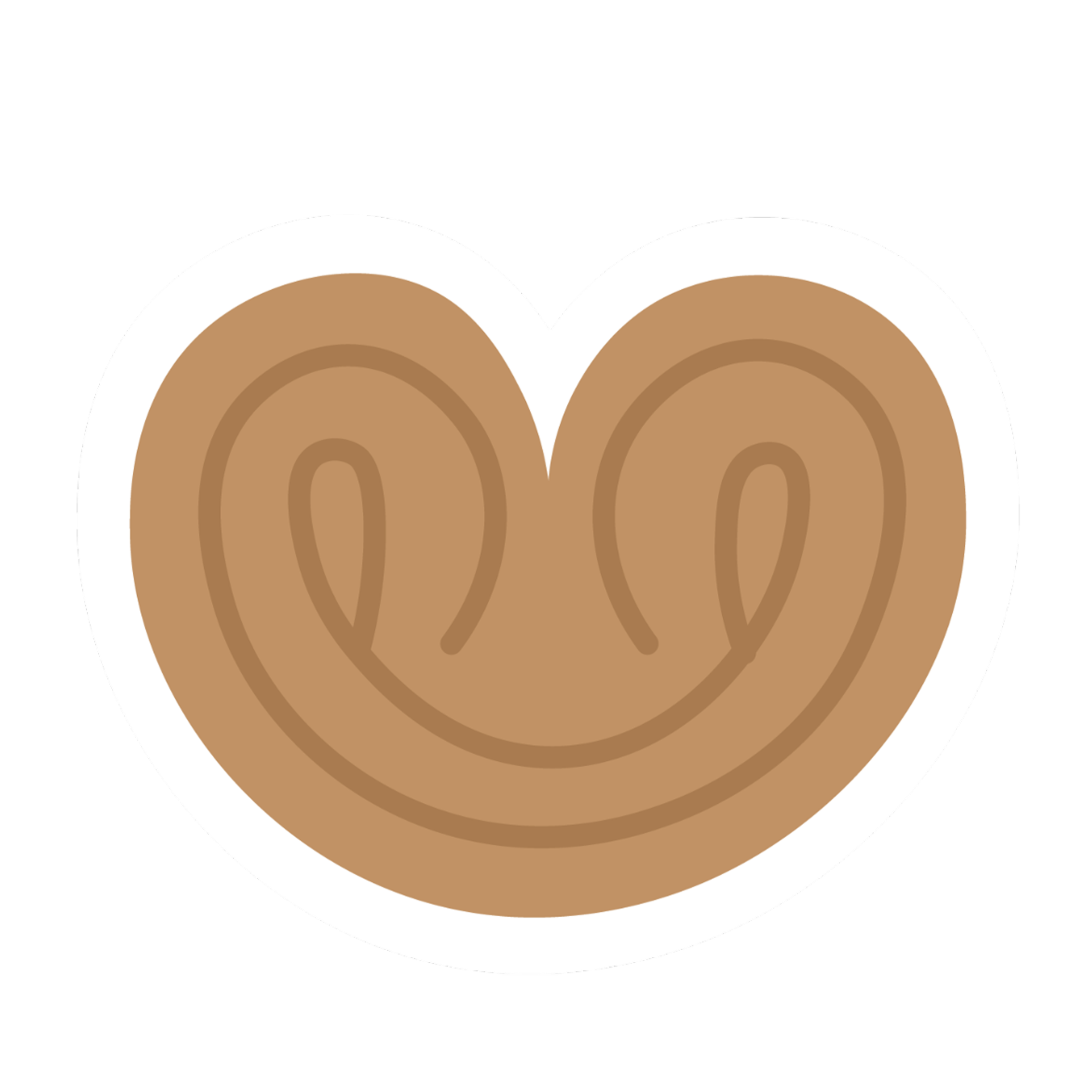 Illustration of a cinnamon roll with a smiling face, heart-shaped outline, and white border.