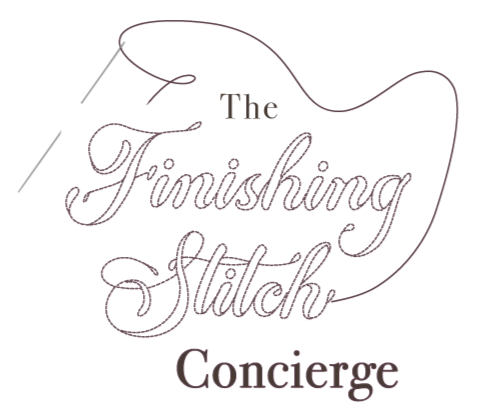 Text reading "The Finishing Touch Concierge" with a needle and thread illustration.