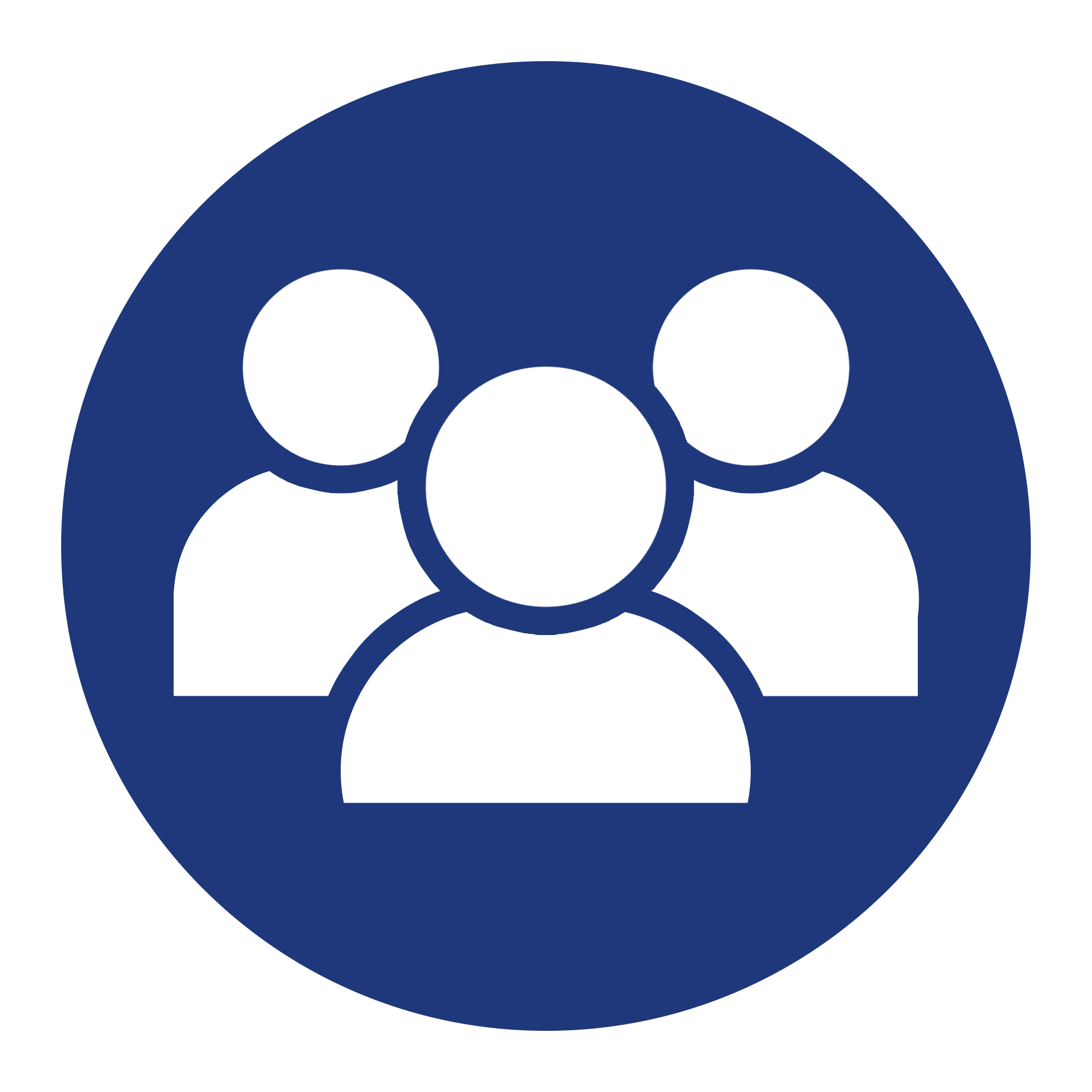 Icon representing a group of three people inside a blue circle.