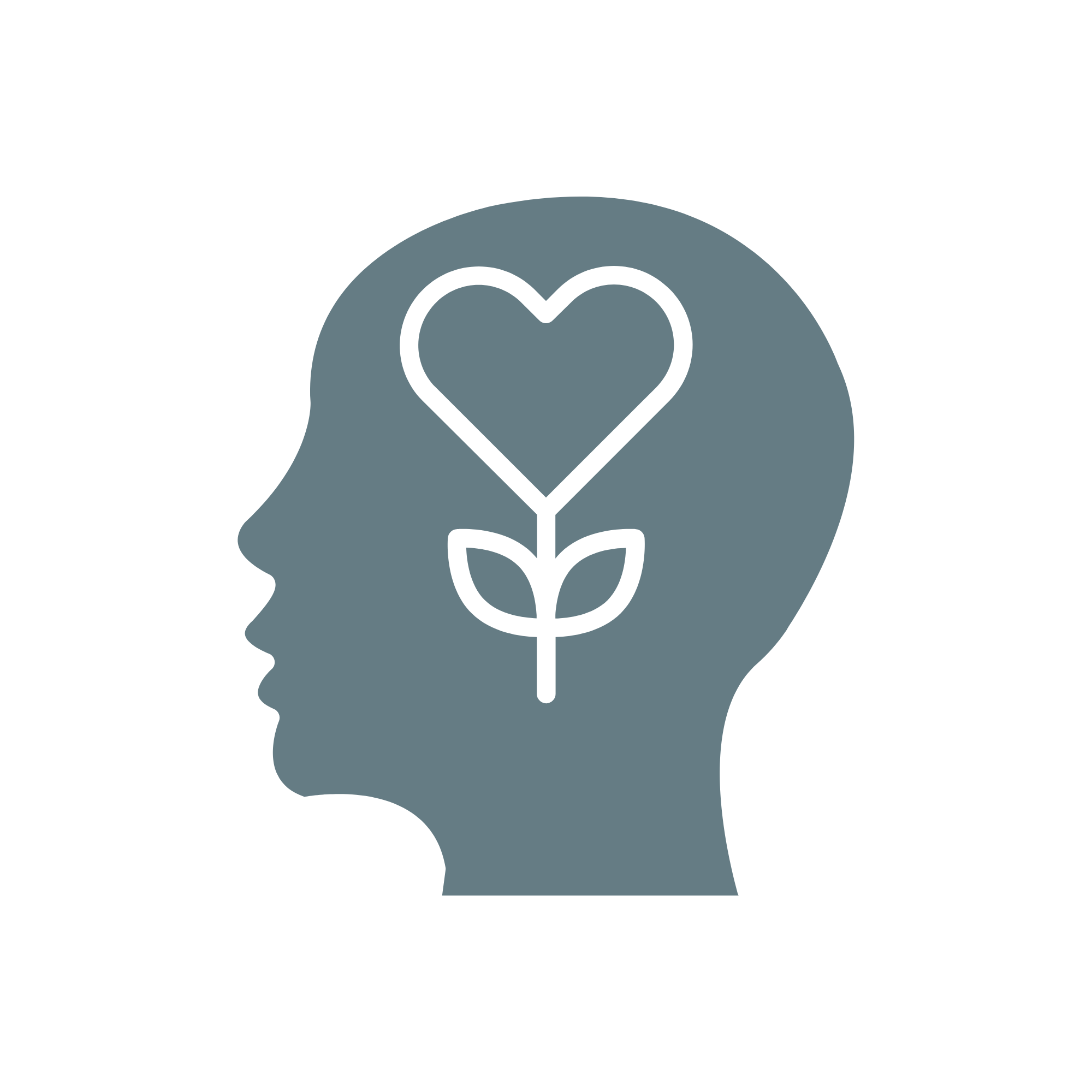 Silhouette of a human head with a heart-shaped flower inside the brain area.