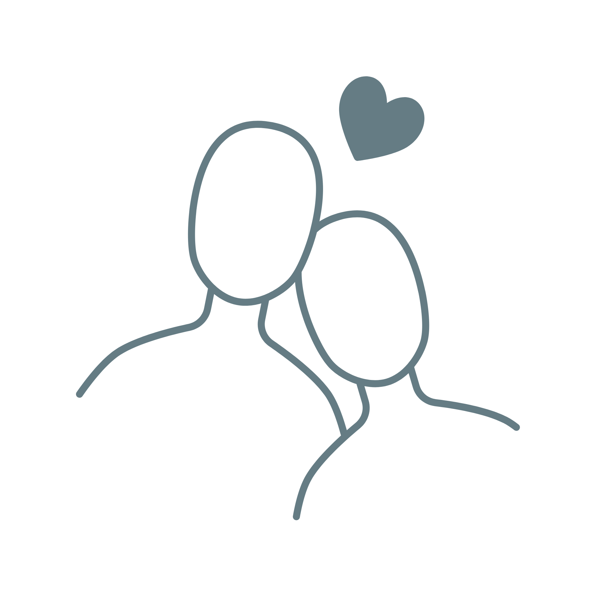 Outline drawing of two faceless people with a heart symbol above them.