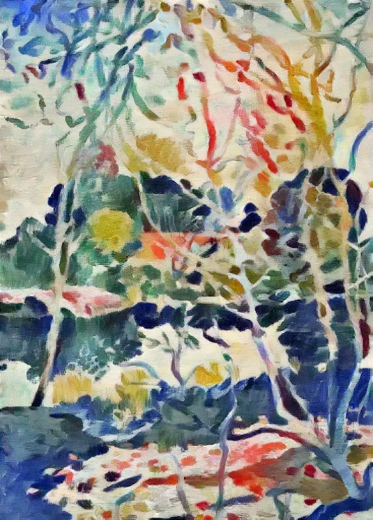 An abstract water colour painting of nature.