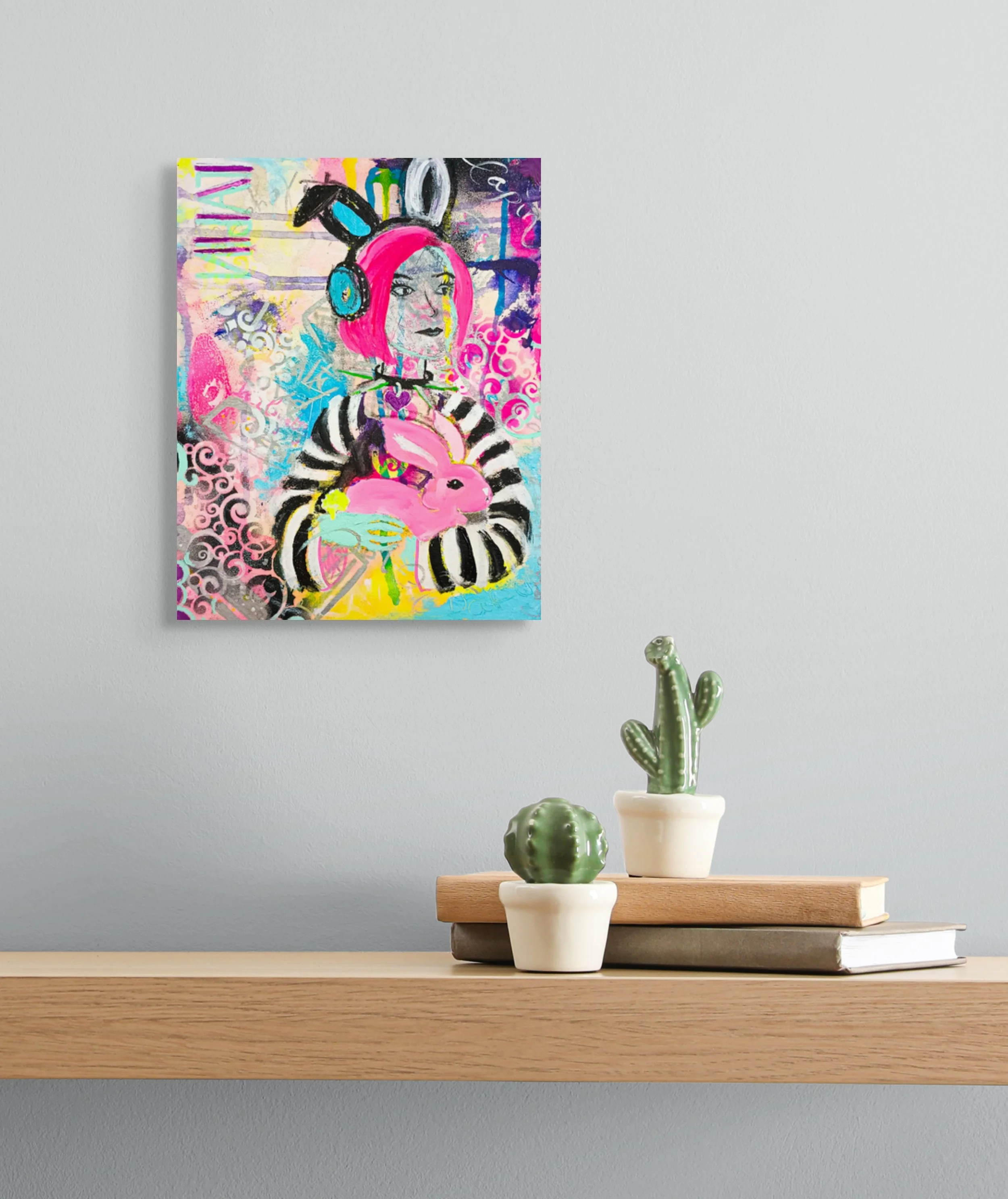 "Loyalty, Love, Lapin IV: E-girl avec lapin"  |  Acrylic on birch panel  |  9 x 12
