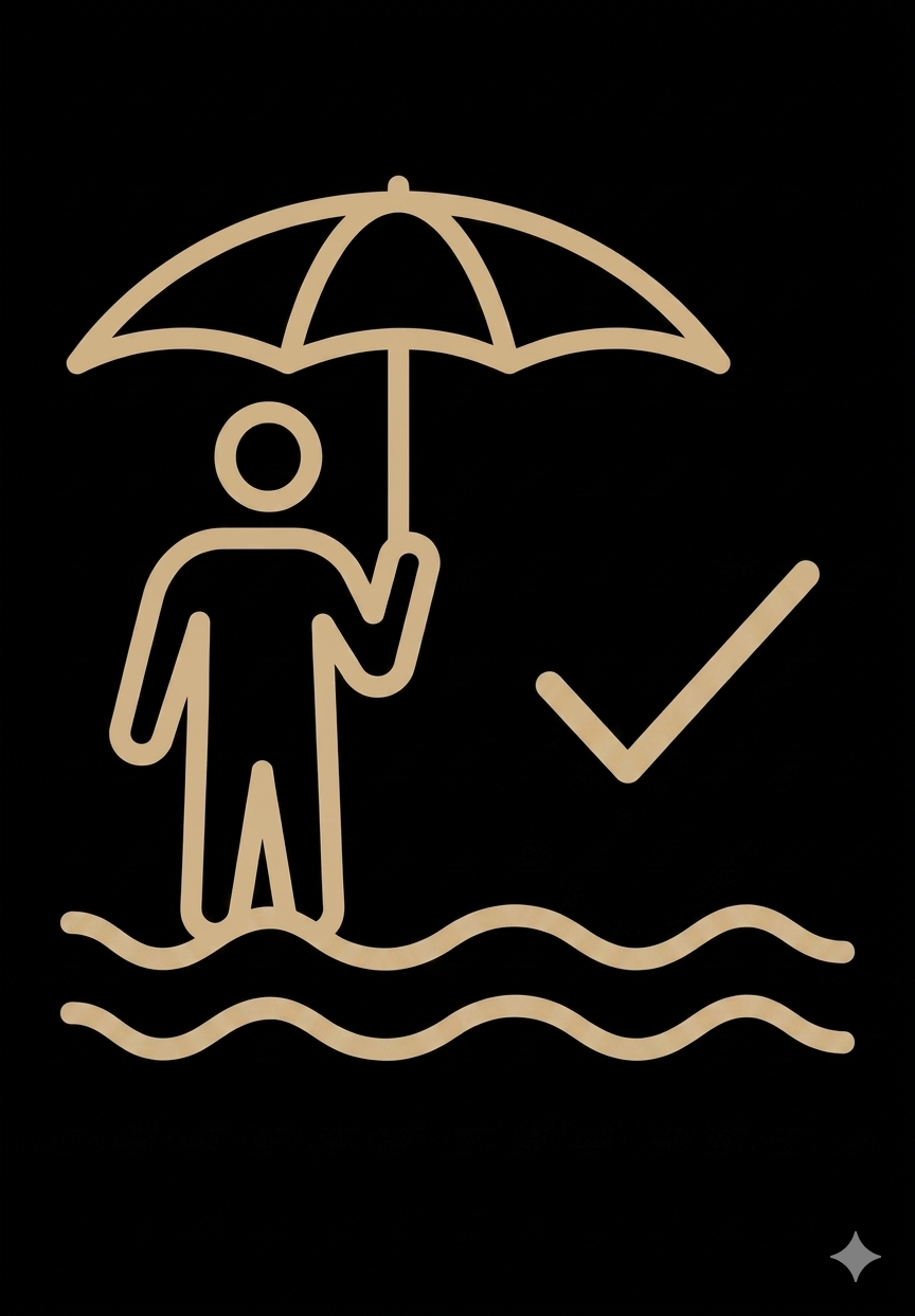 Person holding umbrella in a flood