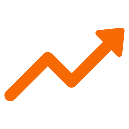 Orange upward trending arrow graph on black background