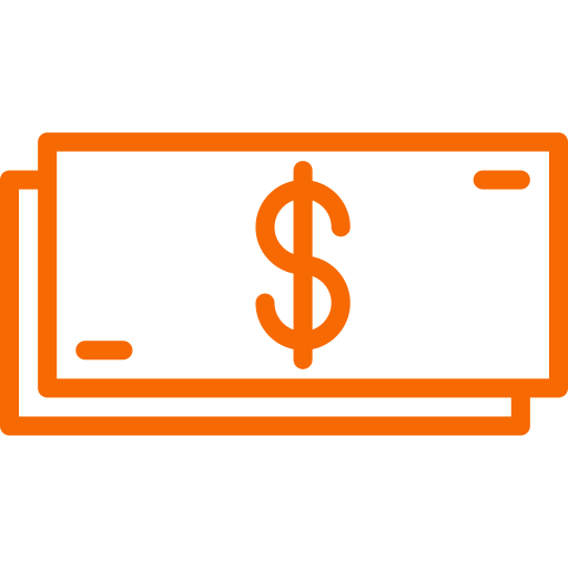 Icon of a dollar bill in orange outline.