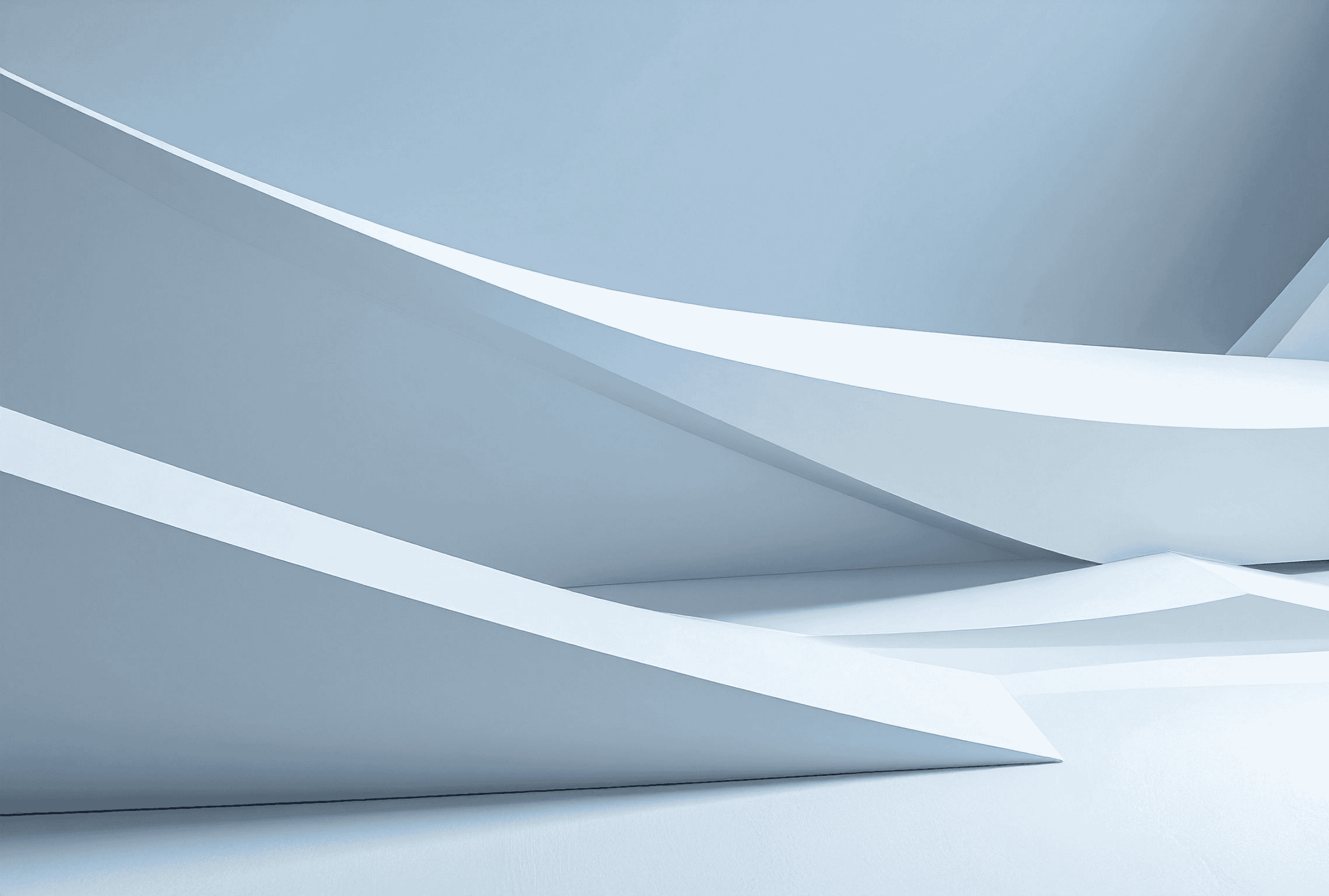 抽象的な青と白の曲線や形状が重なるデジタルアートの画像