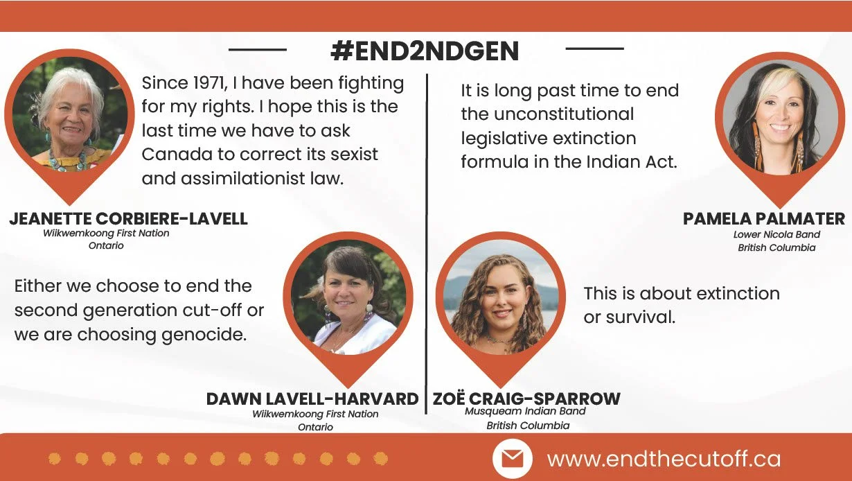 A graphic with photos of five women, each with a quote about ending legal or cultural issues. The image includes a website URL www.endthecutoff.ca at the bottom.