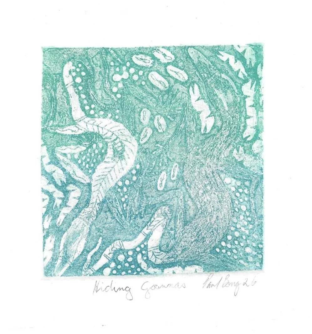 Hiding Goanna - 180mm x 180mm